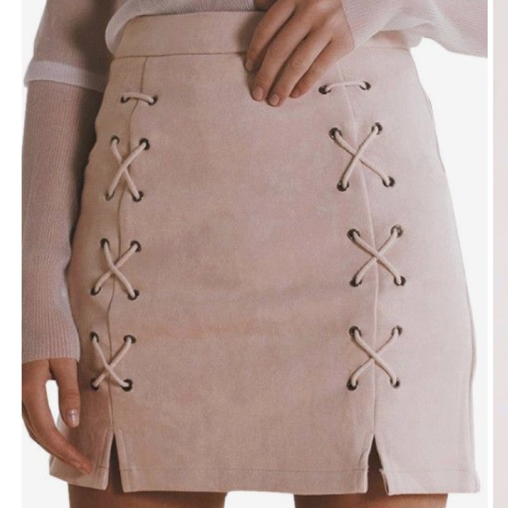 ❌SOLD OUT❌ Pink Suede Lace Up Skirt